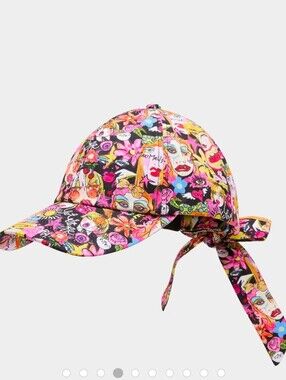 Betsey Johnson Printed Baseball Hat With Bow Tie Black NWT Pop Art